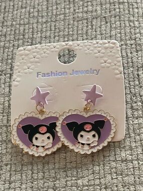 Cute Purple Kuromi Heart Drop Earrings